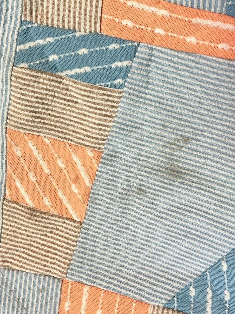 Vintage 1970's Polyester Strip Patchwork Quilt Blanket Retro Hippie 98x94